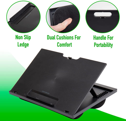 Mind Reader LTADJUST-BLK Adjustable Portable 8 Position Lap Top Desk with Built in Cushions, Black