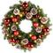 Lulu Home Christmas Front Door Wreath, 15.7" Pre-lit Wreath with Christmas Balls and Pine Cone, Battery Operated 40 LED Light Up Xmas Wreath Decorative Hanging Ornament