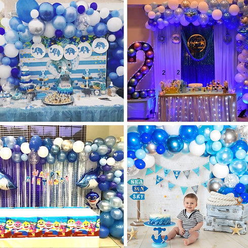 Bloonsy Blue Balloon Garland Kit | Balloon Arch Kit with Blue and White Balloons | 120 Pack | Silver Confetti, Navy Blue, Royal Blue Balloons | Blue & Silver Baby Shower Boy Party Decorations