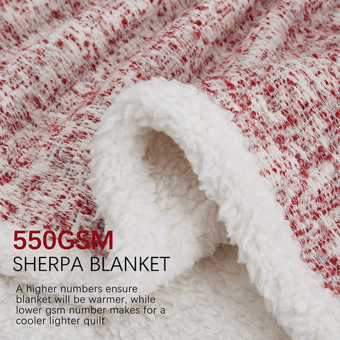 SE SOFTEXLY Sherpa Throw Blanket,Soft Blanket with 30% Wool and 70% Cotton for Winter,Fuzzy Cozy Thick Blanket,Warm Winter Blanket for Couch Bed Sofa (Red, 50" x 60")