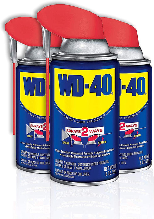 WD-40 Multi-Use Product with SMART STRAW SPRAYS 2 WAYS, 8 OZ - (3-Pack), Clear