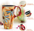 CEDAR HOME Coffee Ceramic Mug Porcelain Latte Tea Cup With Lid 17oz. Orange Flower