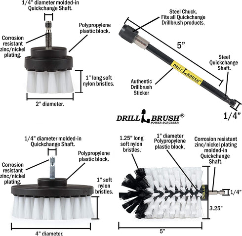Drill Brush Power Scrubber by Useful Products Drillbrush Soft White Automotive Cleaning kit with Extended Reach Attachment Drill Bit Extension Carpet Cleaner Solution Car Interior Brush Set
