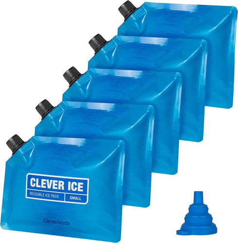 CleverMade Reusable Ice Pack - Long Lasting Cold Freezer Packs for Insulated Coolers & Lunch Bags - Add Water & Freeze - Clever Ice - No Ice Needed - Size Small - Set of 5