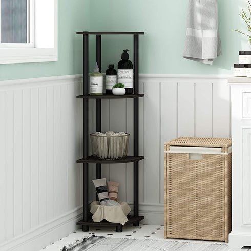Furinno 12078EX/BK Turn-n-Tube Multipurpose 4-Tier Corner Shelf, Espresso/Black