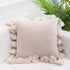 Famibay Knitted Pillow Covers with Pompoms Tassel Boho Striped Cable Knit Throw Pillow Cases Decorative Pillow Cushion Cover Set for Home Sofa Couch Bed 18 x 18 Beige