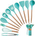 Silicone Kitchen Cooking Utensils Set with Wooden Bamboo Handles (11 Piece) | BONUS Cup | Durable Cookware Tools | BPA-Free, Non-Stick Safe, Non-Toxic | Include Tongs, Spatula, Turner, Ladle and More