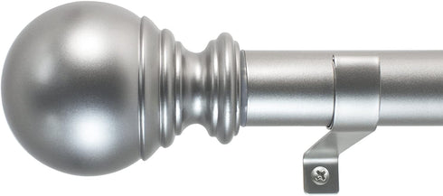 Decopolitan Ball Single Telescoping Drapery Rod Set, Long, Silver, 72 to 144-Inch