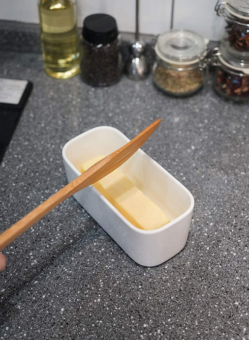 Sweese 325.101 Small Butter Dish - Airtight Butter Keeper Holds Up to 1 Sticks of Butter - Porcelain Container with Beech Wooden Lid, White