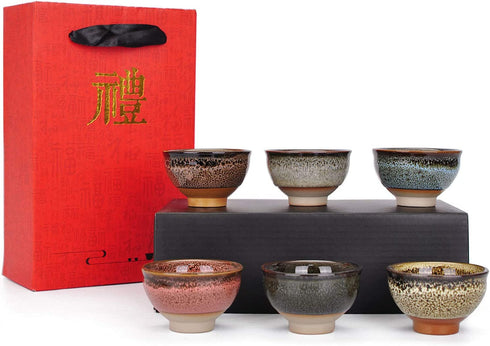 VanEnjoy 6 Sets Colorful Tea Cups - Kiln Transformation Chinese Handmake Jianzhan