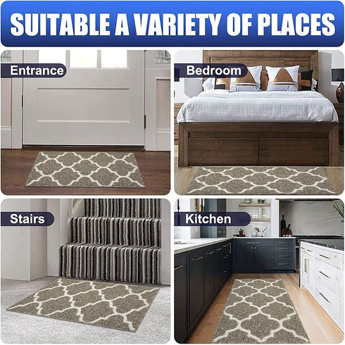 Kitinjoy Premium Indoor Door Mat, 20"x32" Non Slip Absorbent Entryway Rug, Resist Dirt Floor Mat Entrance Rug, Machine Washable Low-Profile Inside Floor Door Mat Area Rug for Entryway, Brown Trellis