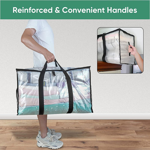 BALEINE 2-Pack Oversized Moving Bags with Reinforced Handles, Heavy-Duty Storage Tote for Clothes, Moving Supplies (Clear)