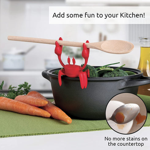 OTOTO Red the Crab Silicone Utensil Rest - Silicone Spoon Rest for Stove Top - BPA-Free, Heat-Resistant Kitchen and Grill Utensil Holder - Non-Slip Spoon Holder Stove Organizer and Steam Releaser¦