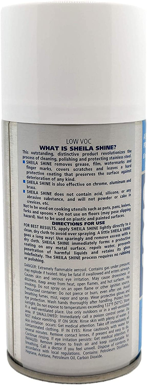 Sheila Shine Low Voc Stainless Steel Polish & Cleaner | Protects Appliances from Fingerprints and Grease Marks | Residue & Streak Free | NSF Certified | 10 oz Aerosol Can