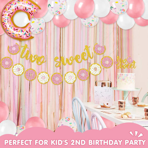 Two Sweet Donut Party Decoration Baby Second Birthday Glitter Doughnut Banner Cake Topper Sprinkles Balloons Kids Party Favor Ideas Supplies