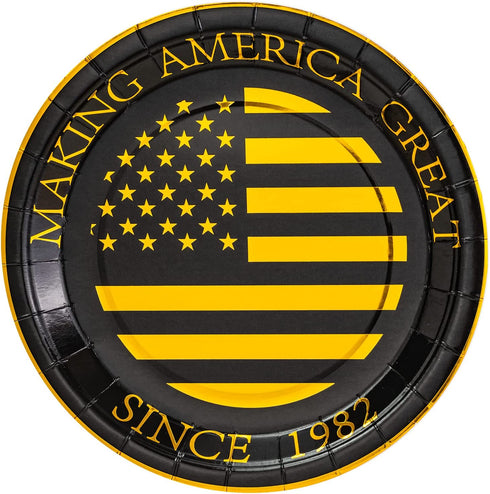 Crisky 40th Birthday Plates Black and Gold Dessert, Buffet, Cake, Lunch, Dinner Plates for 40th Birthday Decorations Party Supplies, Making Great Since 1982. 50 Count, 9" Plate