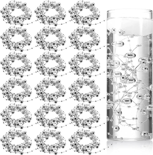 157 Feet 24 Strings Pearl String for Floating Candles Highlight Faux Pearl for Vase Filler for Wedding Dinning Table Party Home Centerpieces (Silver)