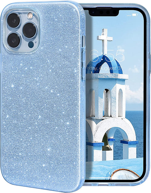 MILPROX Compatible with iPhone 13 Pro Max Case (2021), Glitter Sparkly Shiny Bling Rubber Gel Shell Cases 3 Layers Shockproof Protective Bumper Cover for iPhone 13 Pro Max 6.7" 2021-Blue