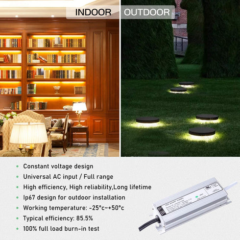 UL Certified LED Driver 12v 30W Waterproof IP67 Class 2 LED Power Supply Transformer 100V-277V AC to 12V DC Low Voltage Output for LED Light Outside(30W-12V)
