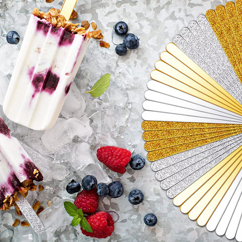 80 Pieces Glitter Acrylic Sticks 4.53 Inch Reusable Mirror Sticks Laser Stick Craft Ice Cream Sticks for Party, Festival and Home DIY, 2 Styles