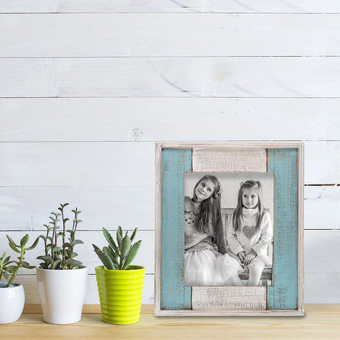 Barnyard Designs Rustic Distressed Picture Frame, 8" x 10" Wood Photo Frame in White and Turquoise