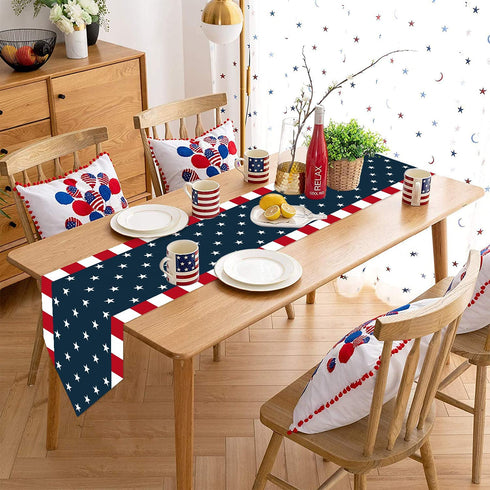 Bosstar Independence Day 4th of July Table Runner Dresser Scarves American Flag Cotton Linen Kitchen Home Decor Table Runners for Party Wedding Dining (Blue, 13 x 70 inches)