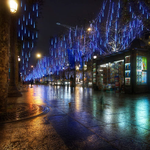 Vmanoo LED Outdoor Lights 8 Tube Meteor Shower Rain Lights Solar Powered Icicle Raindrop Snow Falling Lights Cascading Lighting for Garden Outdoor Patio Holiday Party Halloween Decoration (Blue)