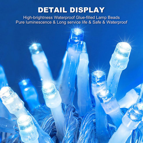 Fiee 500 LED Christmas Fairy String Lights, 8 Lighting Modes, 175ft Plug in String Waterproof Mini Lights for Outdoor Indoor Holiday Christmas Wedding Party Bedroom Decorations, 500L Blue+White