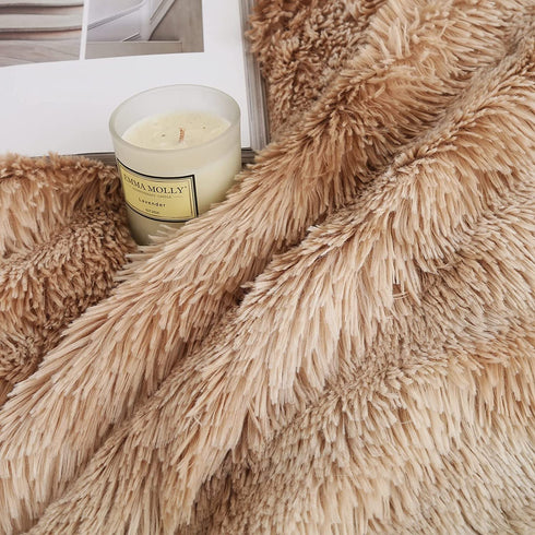 EMME Faux Fur Throw Blanket Fuzzy Soft and Plush Shaggy Fall Throw Blankets for Bed Long Fur Solid Warm Cozy Luxurious Fluffy Blanket for Sofa, Couch as Gift Home Decor (Throw, Tie Dye Beige)