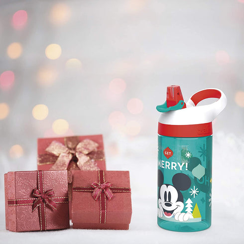 Zak Designs Disney Kids Water Bottle with Straw and Built in Carrying Loop Made of Durable Plastic, Leak-Proof Design (16 oz, Mickey Mouse)
