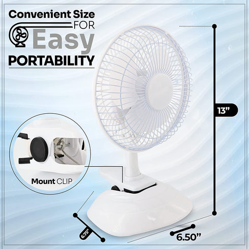 Ram-Pro Personal Clip on Fan Cooling Portable Mini Desk Fan with Two Quiet Speeds Perfect for Home, Baby Strollers, Office Table Tops