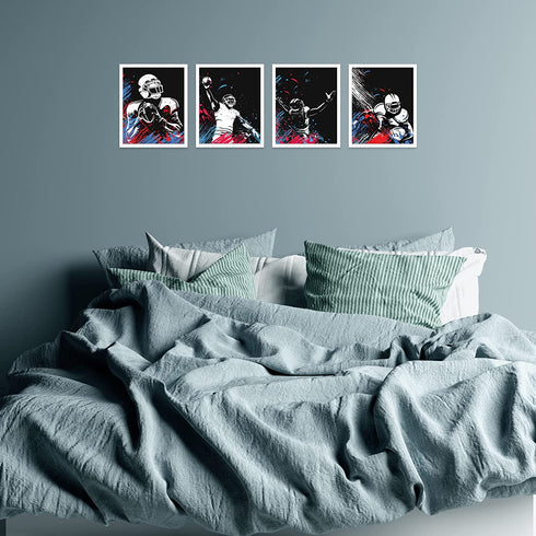 Football Watercolor Wall Art Decor Prints - Set of 4 (8x10) Inch Unframed Poster Photos - Bedroom