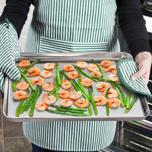 WEZVIX Stainless Steel Baking Sheet with Rack Set Tray Cookie Sheet & Oven Pan 12.5 x 10 x 1 inch, Non Toxic & Healthy, Rust Free & Less Stick, Thick & Sturdy, Easy Clean & Dishwasher Safe