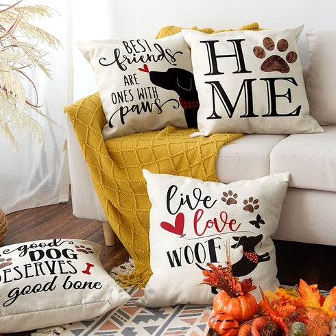 AVOIN colorlife Dag Home Paw Pet Throw Pillow Covers, 18 x 18 Inch A Good Dog Deserves A Good Bone Pillows Cushion Case for Sofa Couch Set of 4