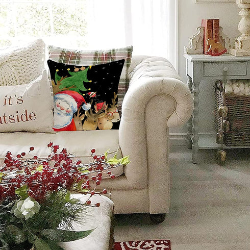 Christmas Throw Pillow Cover, 18 x 18 Inch Winter Holiday Rustic Farmhouse Cushion Case for Sofa Couch Set of 4