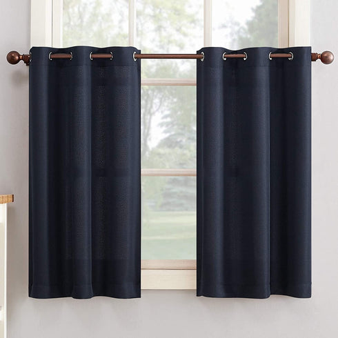No. 918 Montego Grommet Textured Kitchen Curtain Tier Pair, 56" x 36", Navy Blue
