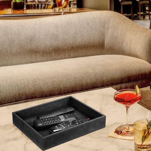 SITHON Valet Tray Desk Organizer, PU Leather Catchall Tray Bedside Vanity Tray Nightstand Caddy Coin Box Key Jewelry Storage Organizer, Black