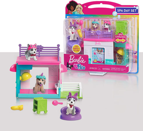 Barbie Pets Spa Day Playset, 8 Piece Connectible Playset with Pet Figures and Accessories, by Just Play
