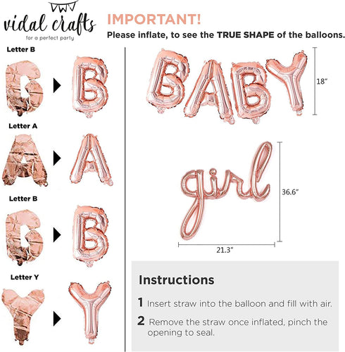 VIDAL CRAFTS Rose Gold Baby Shower Decorations for Girl, It's a Girl Banner, BABY Girl Foil Balloons, 36 Pieces Rose Gold Balloon Arch, Confetti Balloons, Paper Fans, Rose Gold and White Theme Décor
