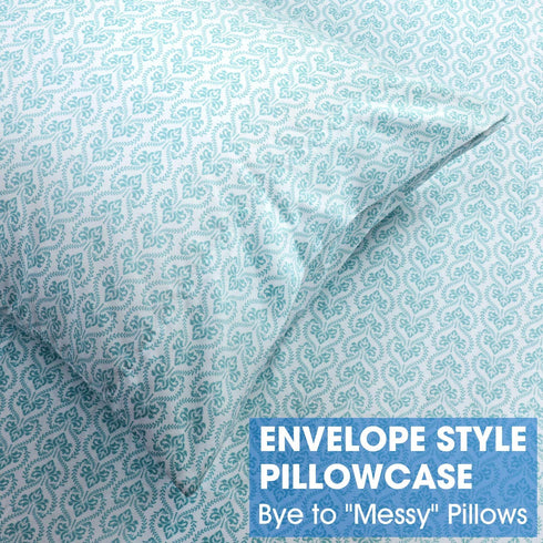BYSURE 4 Pieces Printed Full Bed Sheet Set - 1800 Soft Durable Brushed Microfiber, 15 Inch Deep Pockets, Wrinkle & Fade Resistant (Full, Lace-Aqua Blue)