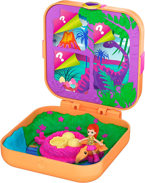 Polly Pocket Hidden Hideouts Lila Dino Discovery Compact Hidden Hideouts and Reveals, 3 Accessories, 1 Micro Lila Doll and Sticker Sheet