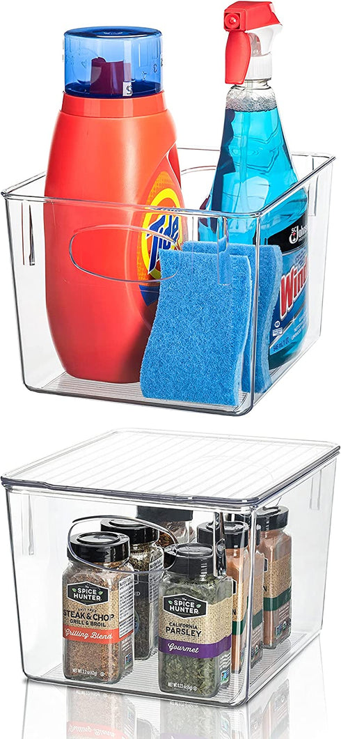 Sorbus Plastic Storage Clear Bins with Lid, Stackable Pantry Organizer Box Bin Containers for Organizing Kitchen Fridge, Food, Snack Pantry Cabinet, Fruit, Vegetables, Bathroom Supplies, (2)