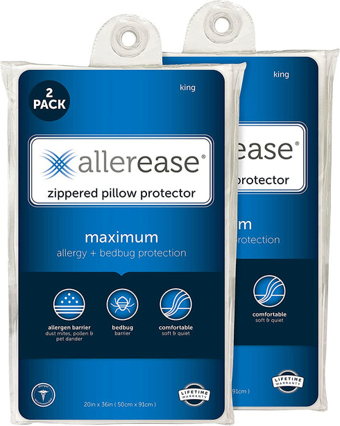 AllerEase Maximum Pillow Protector, King - 2 Pack