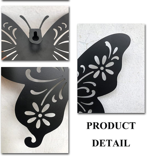 Metal butterfly wall art decor, 9inch set of 3 black Concise Decoration Hanging for living room bedroom bathroom Kitchen Patio Balcony House indoor outdoor, unique gift choice Waiu