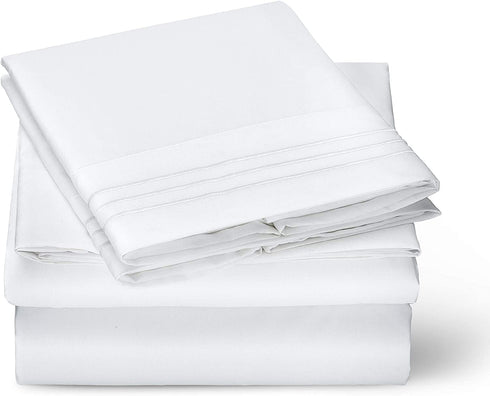 Love's cabin Full Size Sheet Sets White, Luxury Brushed Microfiber 1800 TC Bed Sheets for Full Size Bed, Wrinkle & Fade Resistant 4 Piece Sheet Set (1 Flat Sheet,1 Fitted Sheet,2 Pillow Cases)