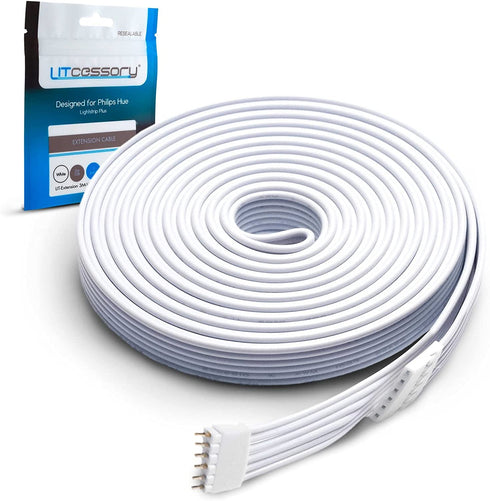Litcessory Extension Cable for Philips Hue Lightstrip Plus (10ft, 1 Pack, White - Standard 6-PIN V3)