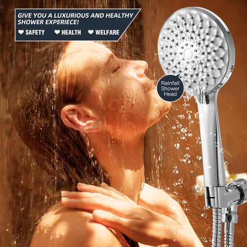 Rareidel Shower Head with Handheld, 6 Spray Settings High Pressure Handheld Shower Head, Built-in Power Wash to Clean Tub, Tile and Pet, Adjustable Bracket