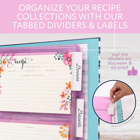 LotFancy Recipe Binder, 8.5 x 10.2, with 60 Blank Recipe Cards 4x6, 30 Plastic Page Protectors, 3 Tabbed Dividers, 6 Labels - Kitchen Recipe Card Cookbook Binder Organizer Kit
