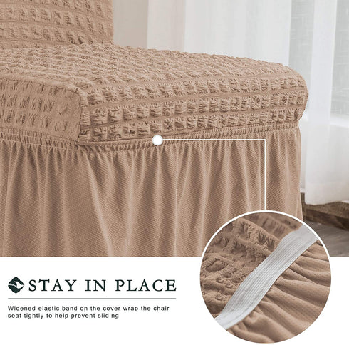 CHUN YI Stretchy Universal Easy Fitted Dining Chair Cover Slipcovers with Skirt, Removable Washable Furniture Chair for Kids Pets Home Ceremony Banquet Wedding Party(2Pcs,Dark Khaki)