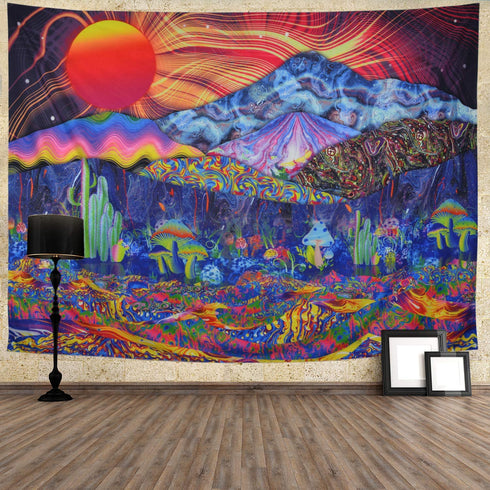 Trippy Tapestry Mountain Tapestry Psychedelic Sun Tapestry Colorful Mushroom Tapestry Hippie Waves Abstract Wall Tapestry for Bedroom Living Room